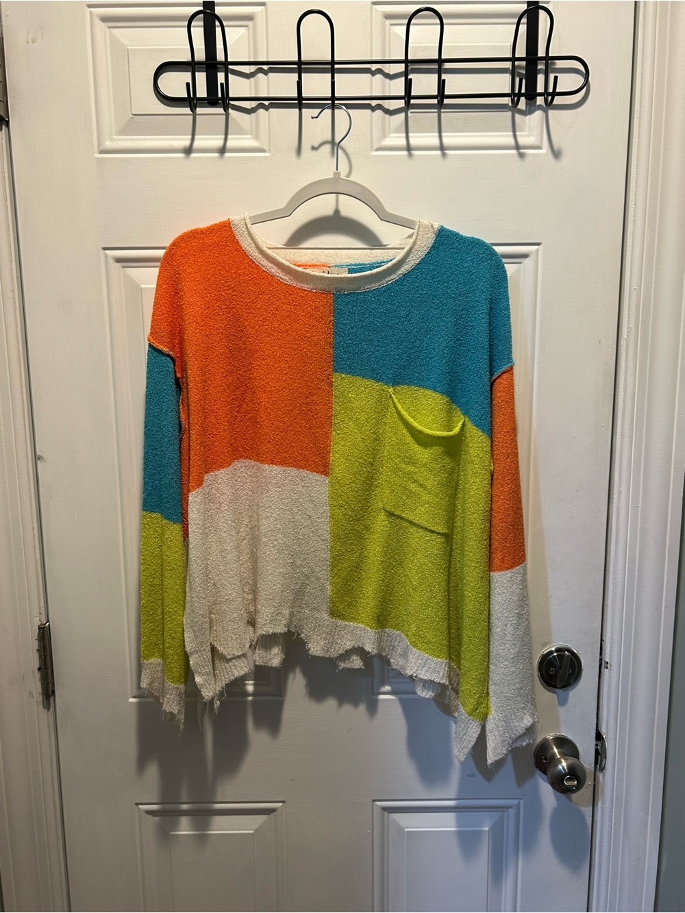 Peach Love California Colorblock Scoop Neck Sweater - Orange, Teal, Lime, Cream